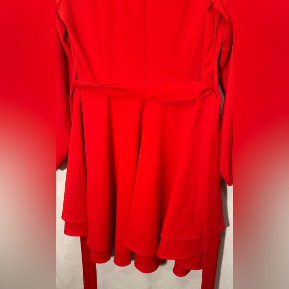 NEW Bonkwa Tiered Ruffle Hem Wrap V Neck Tie Waist Long Sleeve Red Dress Large - Picture 10 of 14